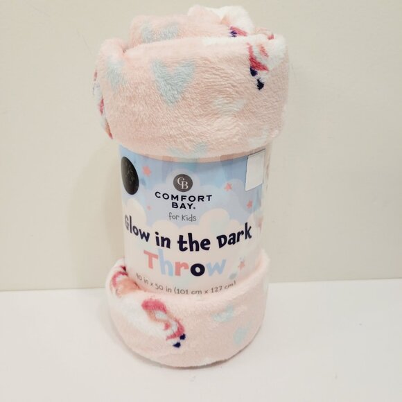 Comfort Bay Glow In The Dark Unicorns Throw Blanket 40 in by 50in Pink - Picture 1 of 4
